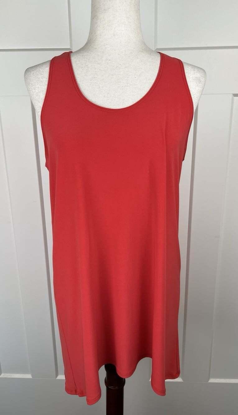Clara Sun Woo Tunic Top M Orange Coral Racerback High Low Stretch Knit USA